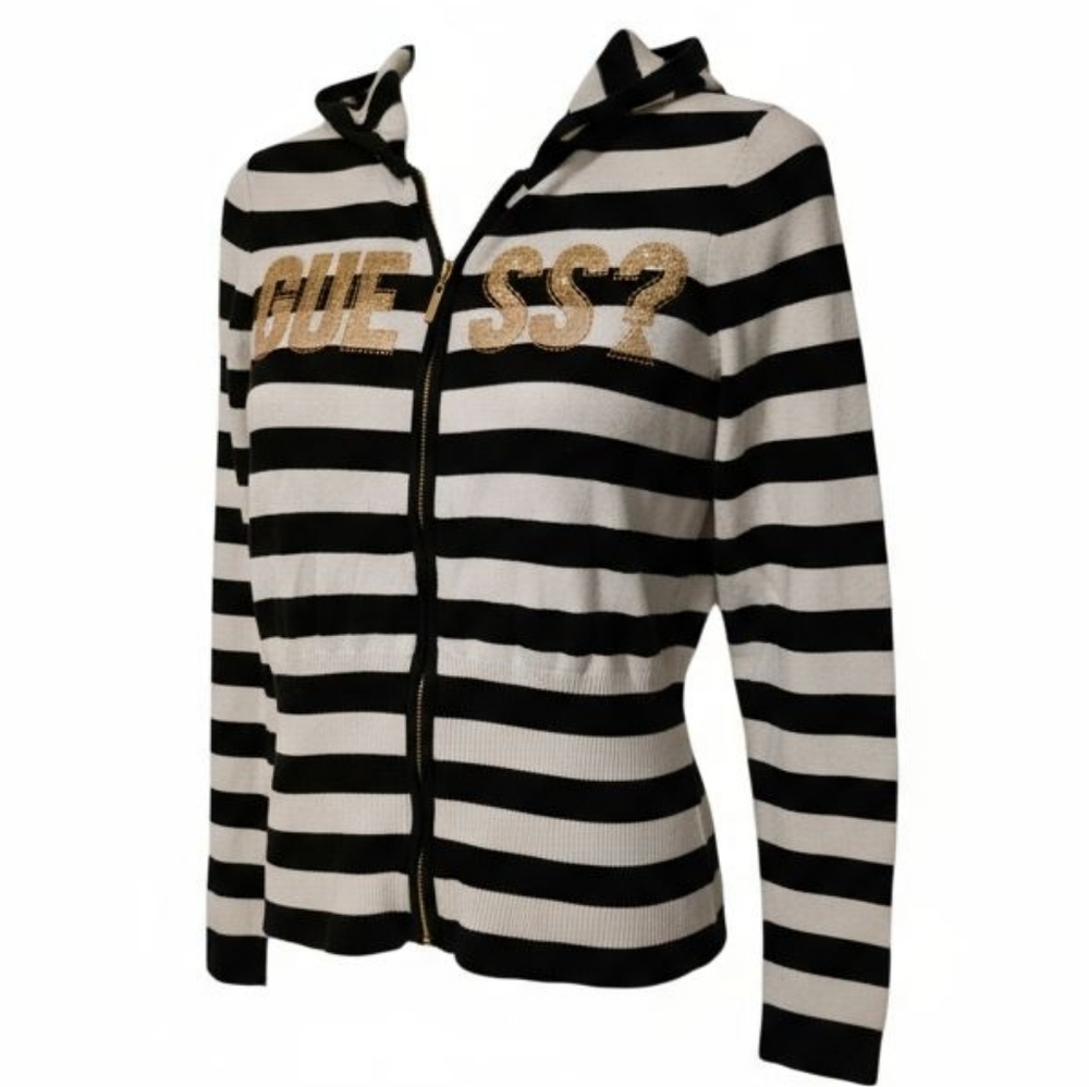 Guess Black and White Striped Hoodie
